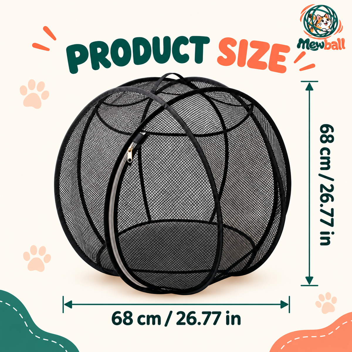 Orange tabby cat playing inside a mesh cat enclosure in a garden